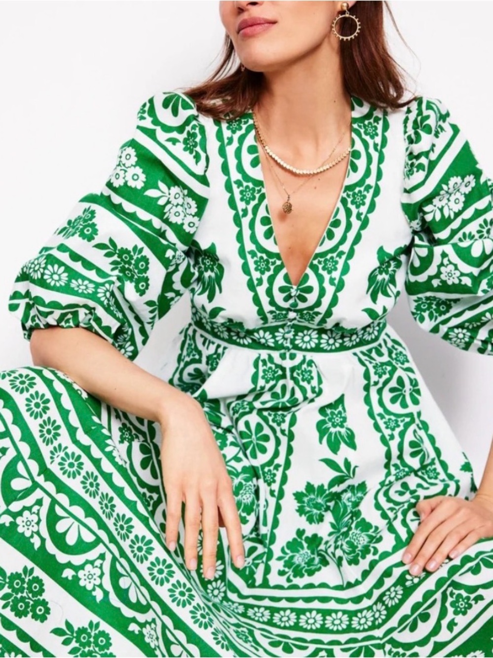 Womens Boden Green Lola Blouson Maxi Dress Puff sleeves size 4 - Picture 5 of 9